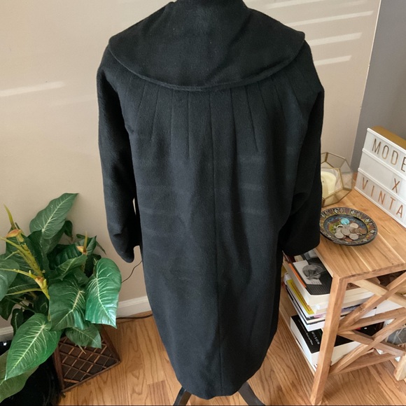 Vintage 50s FORSTMANN Wool Coat Long Black size M - Picture 6 of 11